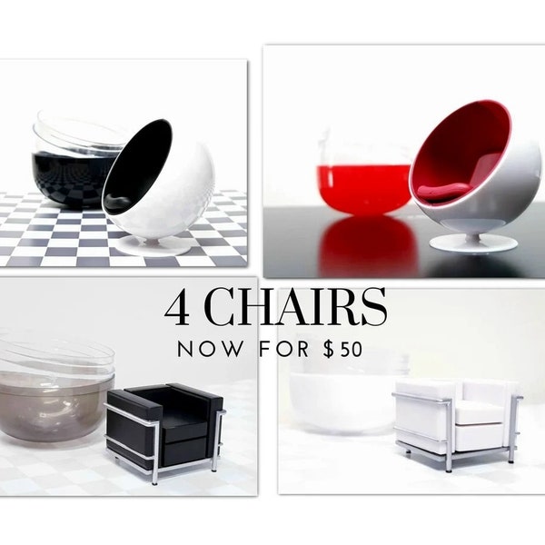 1: 24 Designer Puppenhaus Miniatur Designer Stuhl - LC2 Grand Confort Sessel und moderner Ball Chair