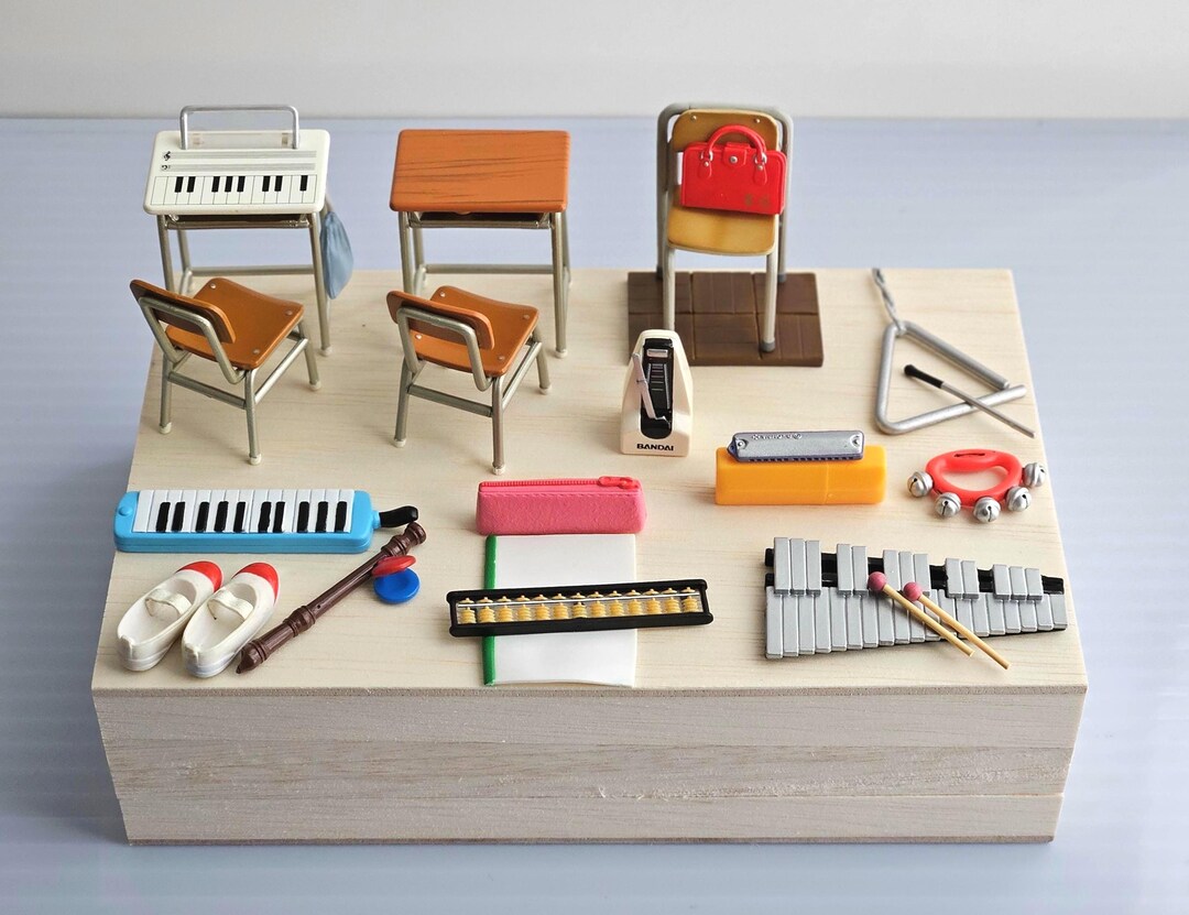 BUNDLE SALE Dollhouse Miniature Megahouse School Memories - School music instruments, School Table and Chair
