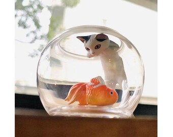 キタンクラブ 猫と金魚 ミニチュアジオラマ 猫の置物 セール - Etsy 日本