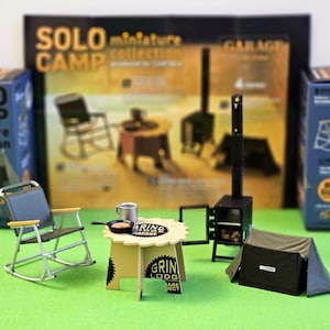 SALE Diorama Dollhouse Miniature Solo Camp Picnic Collection - GS Shelter/ Rocking chair/ Iron field gear/ Champing table & accessories