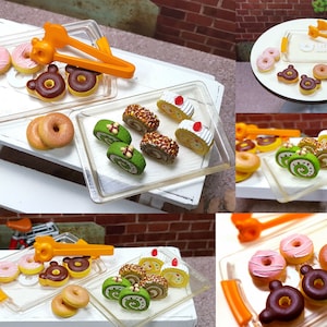 Re-ment size Megahouse Dollhouse Miniature Donuts, Tiny Bakery with Tray and Tong