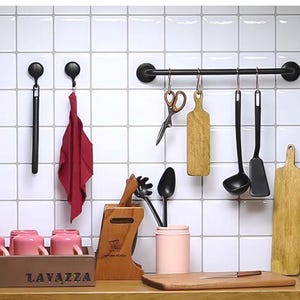 Dollhouse Miniature Cooking Accessories Utensils, Towel Bar Rail, Kitchen Hanging Rod & Hook