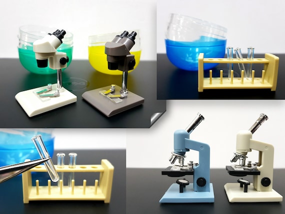 1/6 Scale Miniature Science Lab Microscope,binocular Stereo Microscope &  Test Tube 