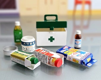 Re-Ment Dollhouse Miniature Petit Sample Series Petite Drug Store First Aid Kit Box with Medicine