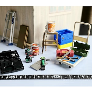 SALE  Diorama Dollhouse Miniature DIY Mini Power Tools/ Tool Wagon/ Paint Can/ Measuring Tape/ Saw Tool/ trolley/ Ladder