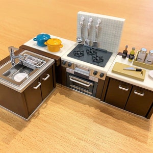 Sale Dollhouse Miniature Diorama System Kitchen Furniture Appliance Cabinet/ Sink set/ Counter set/ Seasoning set/ Oven set