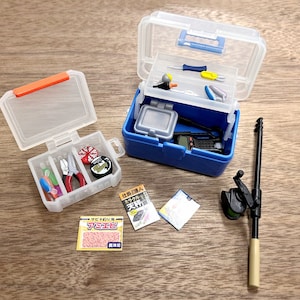 Dollhouse Miniature Fishing Mini Tackle Box, Lure case, Fishing Tools and Accessories