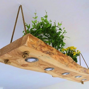 Deckenlampe Holz Eiche, Lärche, ... 80-120 cm 3-5 LED Spots Hängeleuchte, Pendelleuchte massive Eiche, echte Handarbeit Bild 1