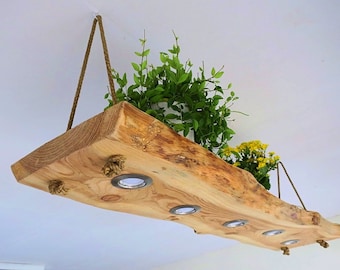 Deckenlampe Holz (Eiche / Lärche) - 80-120 cm - 3-5 LED Spots - Hängeleuchte, Pendelleuchte - massive Eiche, Handarbeit & Unikat