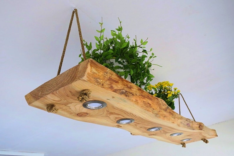 Lámpara de techo de madera roble, alerce, ... 80-120 cm 3-5 focos LED lámpara colgante, lámpara colgante roble macizo, auténtica artesanía imagen 1