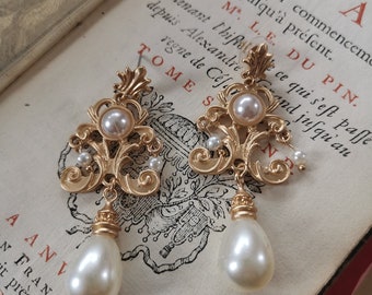 Boucles d'oreilles "Médicis" Perle Renaissance baroque XVIIème