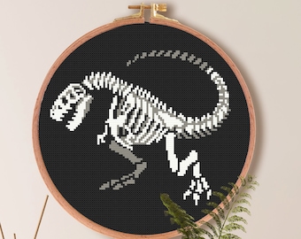 Skeleton T Rex Cross Stitch Pattern | Goth Cross Stitch Pattern | Skull Dinosaur Cross Stitch Pattern | Easy Simple Cross Stitch Archaeology