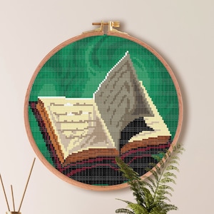 Green Magic Book Cross Stitch Pattern, RPG Cross Stitch Design , Wizard X Stitch , Game Stitch Pattern , Nerdy Cross Stitch , Geeky Pattern
