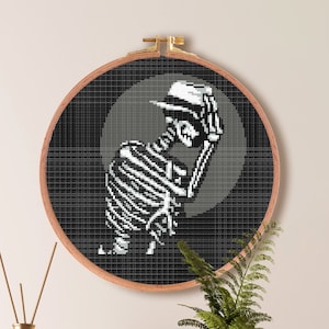 Detective Skeleton Cross Stitch Pattern | Goth Cross Stitch Pattern | Skeleton Dancer Cross Stitch Pattern | Easy Cross Stitch Download PDF