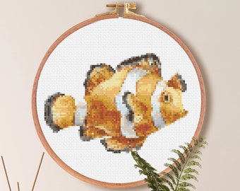 Gold Fish Cross Stitch Pattern , Beach Ocean Cross Stitch Pattern , Animal Cross Stitch , Watercolor Animal Pattern , Easy Embroidery PDF