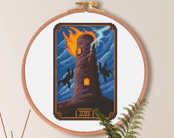 The Tower Cross Stitch Pattern , Tarot Card Cross Stitch Pattern , Goth Cross Stitch , Fantasy Cross Stitch Pattern PDF