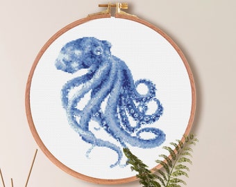 Octopus Cross Stitch Pattern , Beach Ocean Cross Stitch Pattern , Sea Animal Cross Stitch , Watercolor Animal Pattern , Easy Embroidery PDF