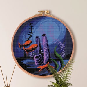Deep Ocean Cross Stitch Pattern , Corals Cross Stitch Pattern , Simple Sea Animal Fish Cross Stitch , Easy Nature PDF Stitch Pattern