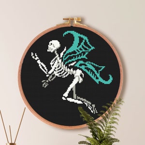 Skeleton Fairy Cross Stitch Pattern | Goth Cross Stitch Pattern | Skull Anime Cross Stitch Pattern | Easy Simple Cross Stitch Goth