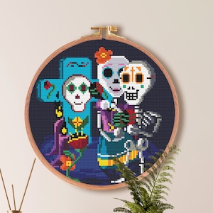 Sugar Skull Cross Stitch Pattern |  Day of the Dead Cross Stitch Pattern | Dancing Skeleton Couple | Dia de los muertos Download PDF