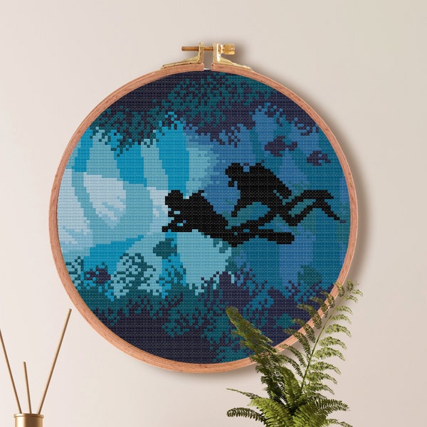 Scuba Diving Cross Stitch Pattern , Deep Ocean Cross Stitch Pattern , Sea Animal Cross Stitch , Fish Easy Embroidery PDF