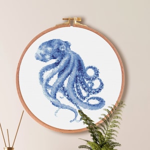 Octopus Cross Stitch Pattern , Beach Ocean Cross Stitch Pattern , Sea Animal Cross Stitch , Watercolor Animal Pattern , Easy Embroidery PDF