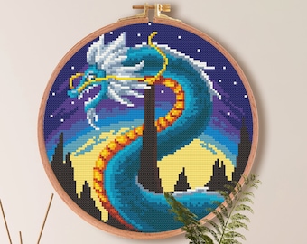 Dragon Cross Stitch Pattern, Dragon Anime Cross Stitch Pattern , Fantasy Beginner Pattern , point de croix Mythical Creature