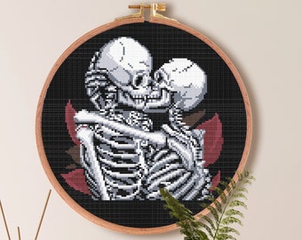 Skeleton Couple Cross Stitch Pattern | Goth Flower Cross Stitch Pattern | Skull Cross Stitch Pattern | Easy Cross Stitch Download PDF