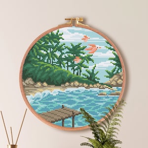 Island Cross Stitch Pattern , Beach Ocean Cross Stitch Pattern , Animal PDF Pattern , Cross Stitch Chart , Bird Cross Stitch