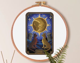 The Moon Cross Stitch Pattern , Tarot Card Cross Stitch Pattern , Wolfs Cross Stitch , Fantasy Pattern PDF
