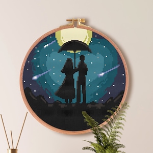 Couple Cross Stitch Pattern, Falling Stars Cross Stitch Pattern , Valentine Heart Love Pattern , Easy Beginner Cross Stitch PDF Pattern