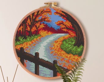 Schema punto croce autunnale, Schema punto croce natura autunnale, Punto foglie autunnali, Schema punto semplice e facile