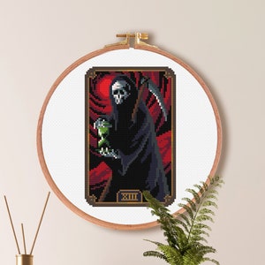 Death Tarot Card Cross Stitch Pattern, Grim Reaper Cross Stitch Pattern, Skeleton Goth Cross Stitch, Easy Skull Pattern PDF