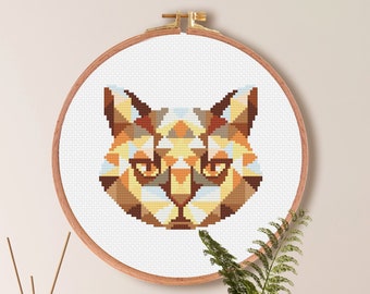 Geometric Cat Stitch Pattern ,  Polygonal Animal Modern Cross Stitch Pattern , Low Poly Pattern , Easy Cross Stitch Pattern