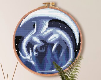 Dragon on Mountain Cross Stitch patroon, Dragon Anime Cross Stitch patroon, Fantasy Beginner patroon, point de croix mythisch wezen