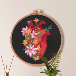 Heart Cross Stitch Pattern | Body Parts Cross Stitch Pattern | Anatomy Cross Stitch Pattern | Easy Flower Cross Stitch Download PDF