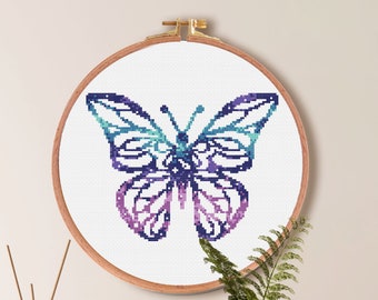 Galaxy Butterfly Cross Stitch Pattern , Animal Silhouette Cross Stitch , Moon Stars Nursery Embroidery , point de croix Easy Pattern