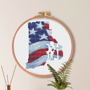 Rhode Island State Cross Stitch Pattern ,  United States Flag Cross Stitch , Watercolor USA point de croix , Beginner Easy Embroidery