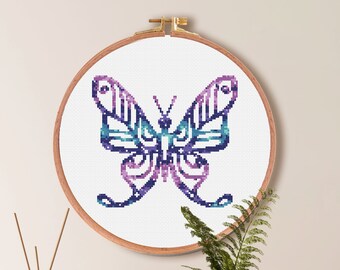 Galaxy Butterfly Cross Stitch Pattern , Animal Silhouette Cross Stitch , Moon Stars Nursery Embroidery , point de croix Easy Pattern