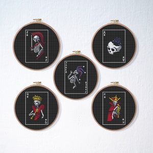 Skeleton Game Cards Cross Stitch Pattern Set | Skull Goth Pattern | Game Cards Day Cross Stitch | Easy Cross Stitch Medieval Skeleton