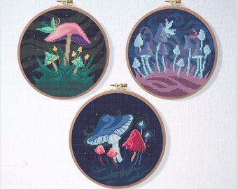 Magic Mushrooms Cross Stitch Pattern Set , Nature Fantasy Cross Stitch Pattern Bundle , Autumn Easy Simple Cross Stitch Pattern