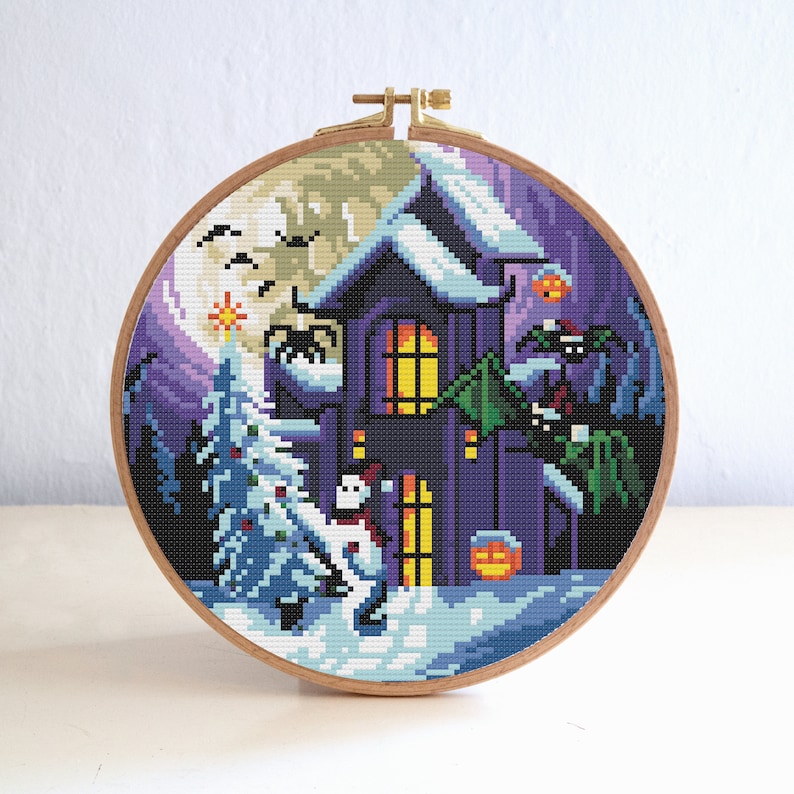 Christmas Haunted House Cross Stitch Pattern Halloween Moon - Etsy