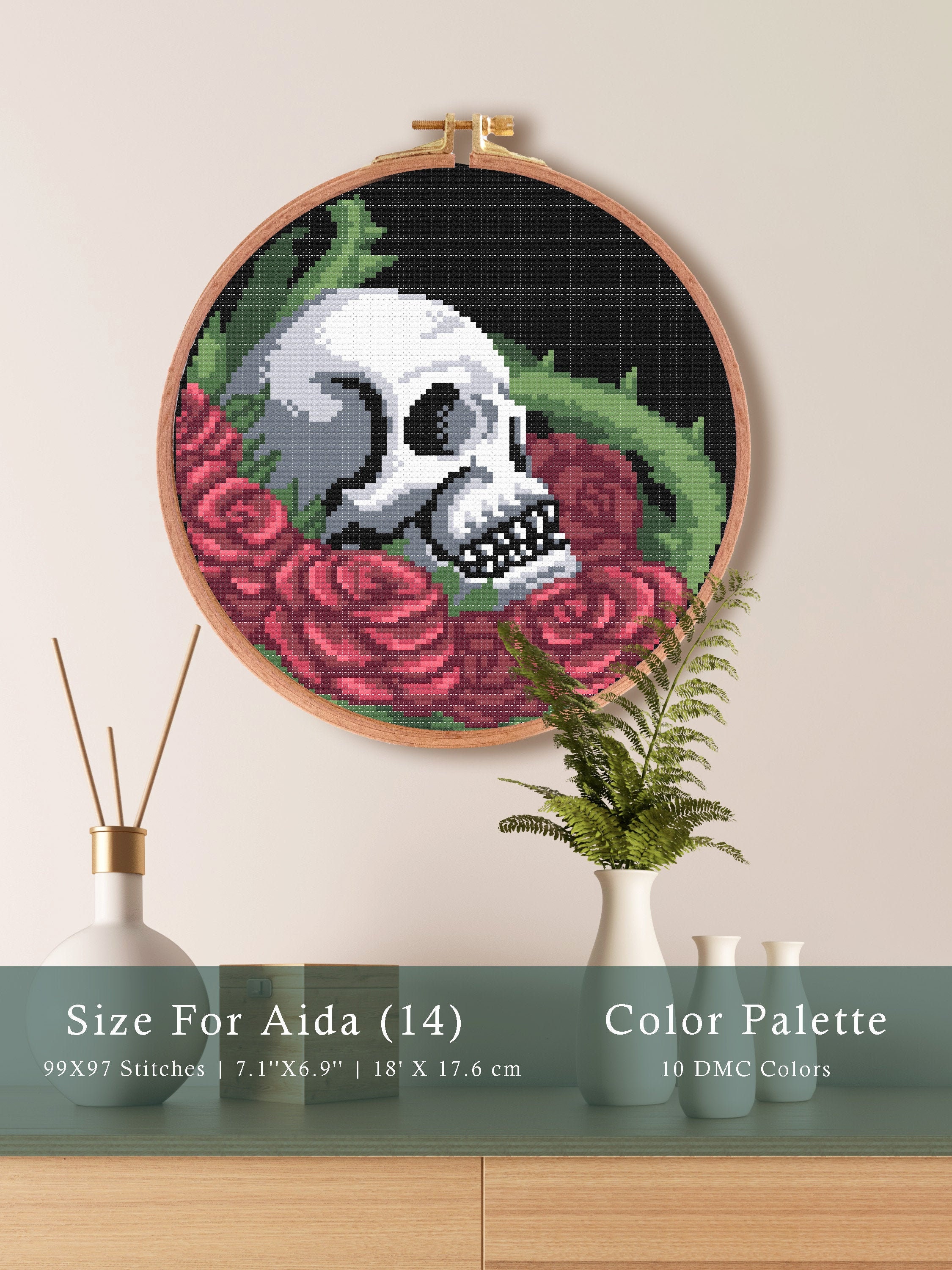 Skull Cross Stitch Pattern | Goth Roses Cross Stitch Pattern | Skeleton ...