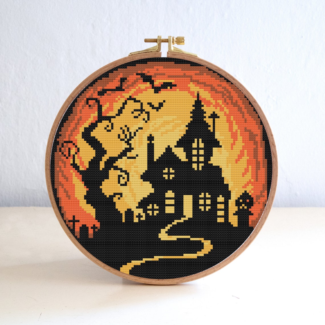 Halloween haunted house cross stitch pattern set moon night  etsy