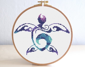 Turtle Silhouette Cross Stitch Pattern, Galaxy Moon Stars Cross Stitch Pattern , Ocean Fish Nursery Embroidery , Sea Animal point de croix