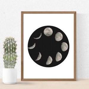Moon Phases Cross Stitch Pattern, Home Decor Cross Stitch Pattern , Space Embroidery , point de croix , Small Easy Cross stitch Pattern