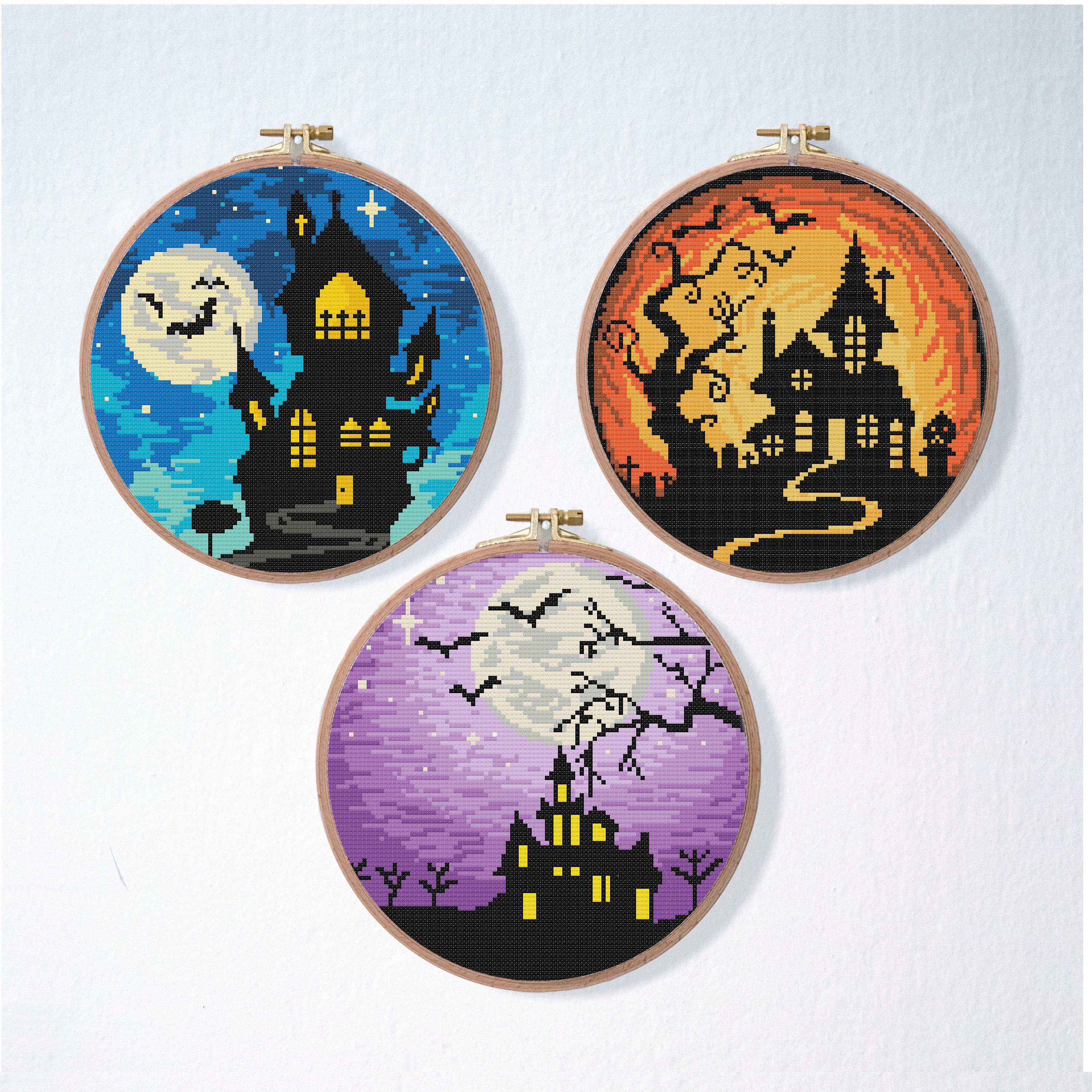 Night Stars Cross Stitch Pattern Nursery Modern Stitch Tree House Cross Stitch Pattern Home Decor Pattern Easy Embroidery Round