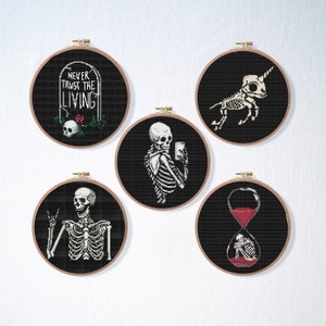 Funny Skeleton Cross Stitch Pattern Set | Skull Goth Cross Stitch Pattern | Skull Grave Cross Stitch | Easy Cross Stitch Hand Holding Couple