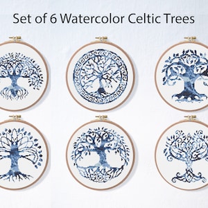 Set of 6 Celtic Tree Of Life Cross Stitch Pattern , Watercolor Cross Stitch Pattern , Colorful Mandala Nursery Embroidery , point de croix