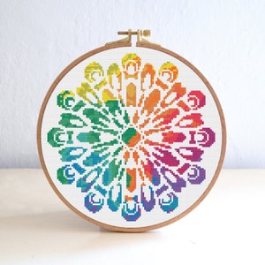 Mandala Cross Stitch Pattern , Colorful Watercolor Cross Stitch Silhouette , Geometric Easy Cross Stitch , Embroidery Buddhism Simple